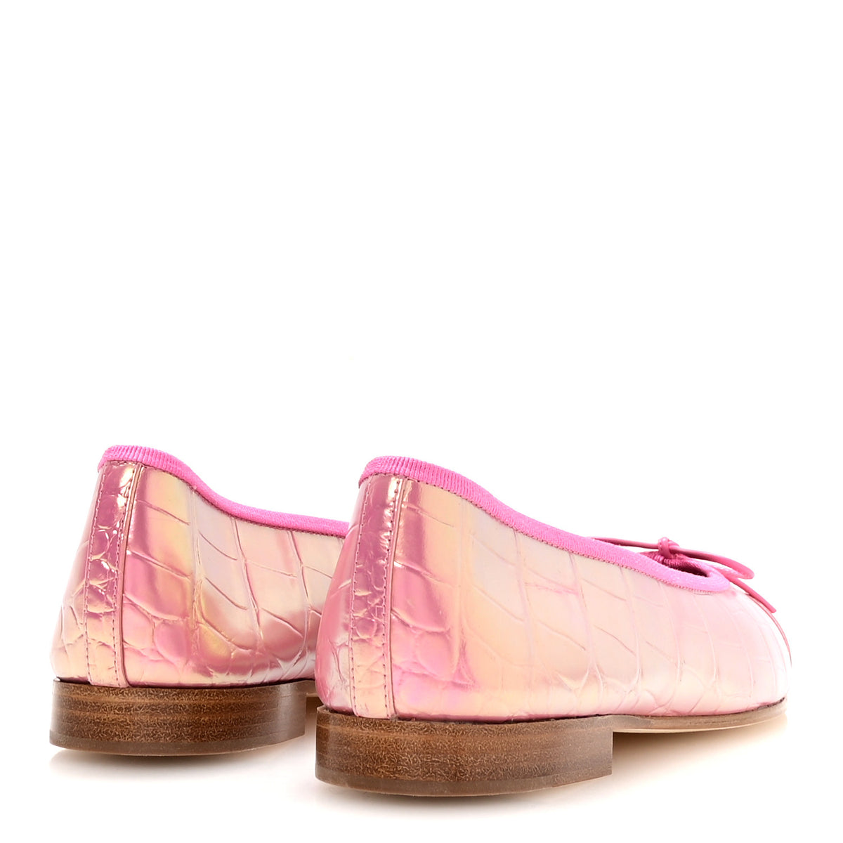 Chanel Iridescent Calfskin Crocodile Embossed Ballerina Flats 36.5 Pink 5 of 9