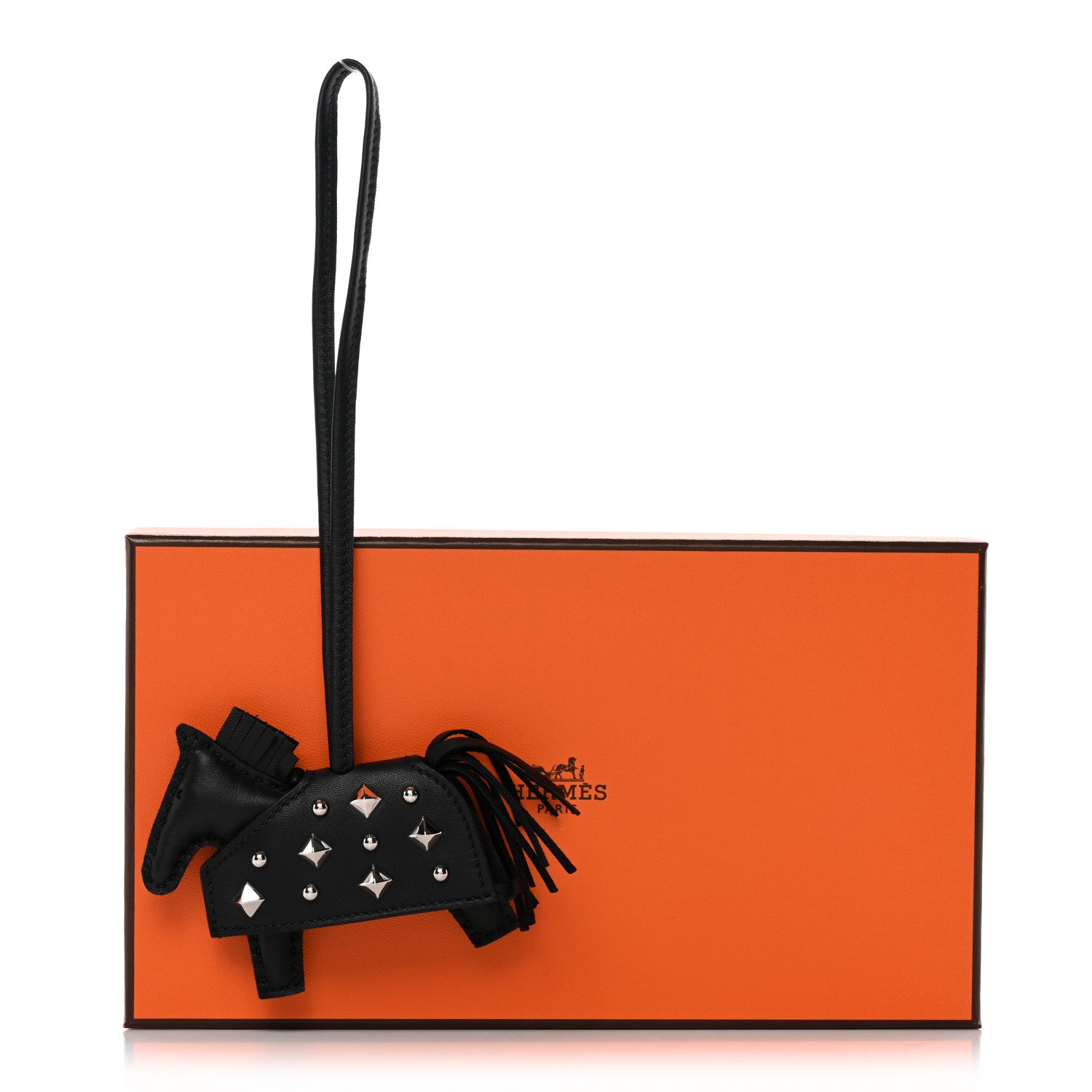 Hermes Milo Lambskin Studded Grigri Rodeo Robeo Rock Horse Bag Charm PM Black 5 of 5