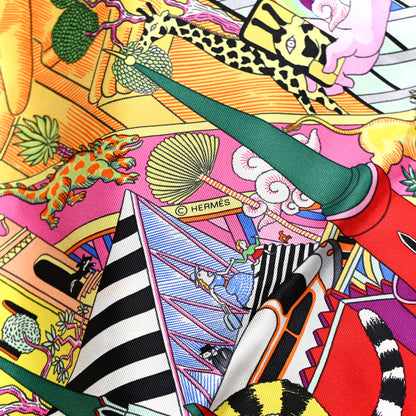 Hermes Silk Animapolis Scarf 90 Jaune Vif Vert Rose 3 of 3