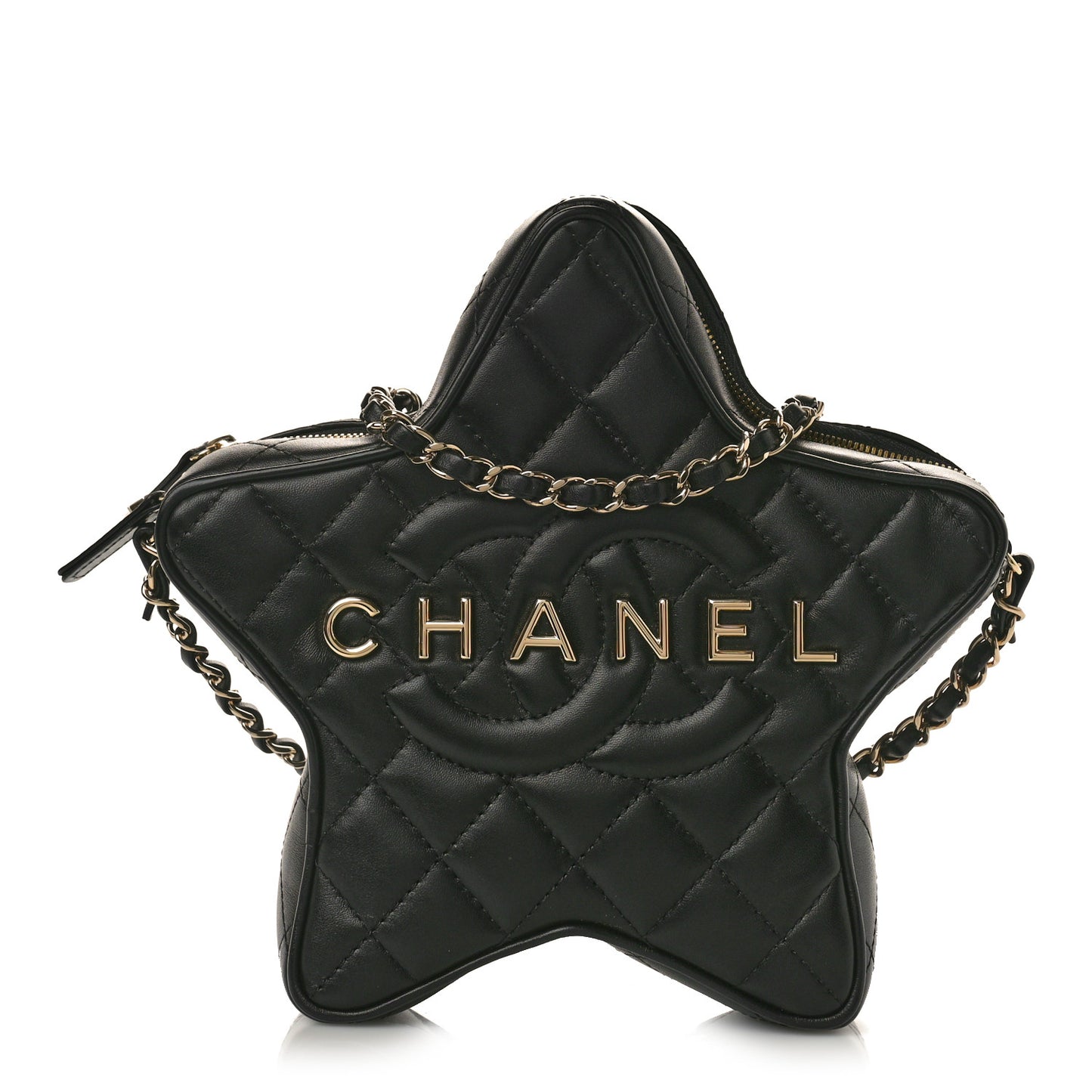 Lambskin Quilted Walk of Fame Star Bag Black