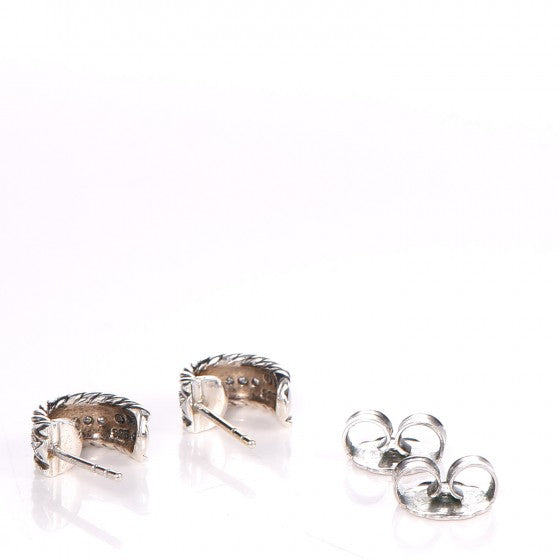 Sterling Silver Diamond 12mm Cable Hoop Earrings