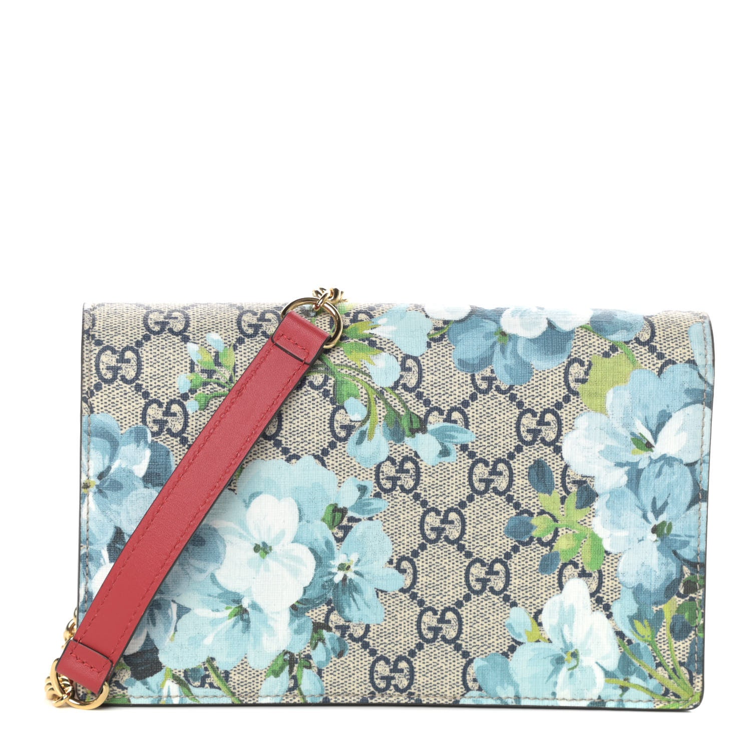 Gucci GG Supreme Monogram Blooms Chain Wallet Blue 1 of 8