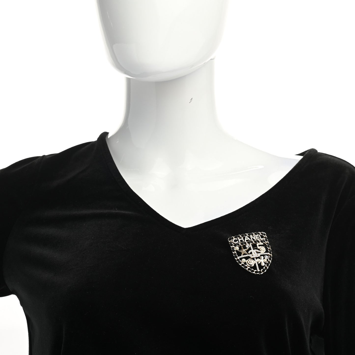 Lambskin Pearl Strass Sergeant Chanel Shield Brooch Gold