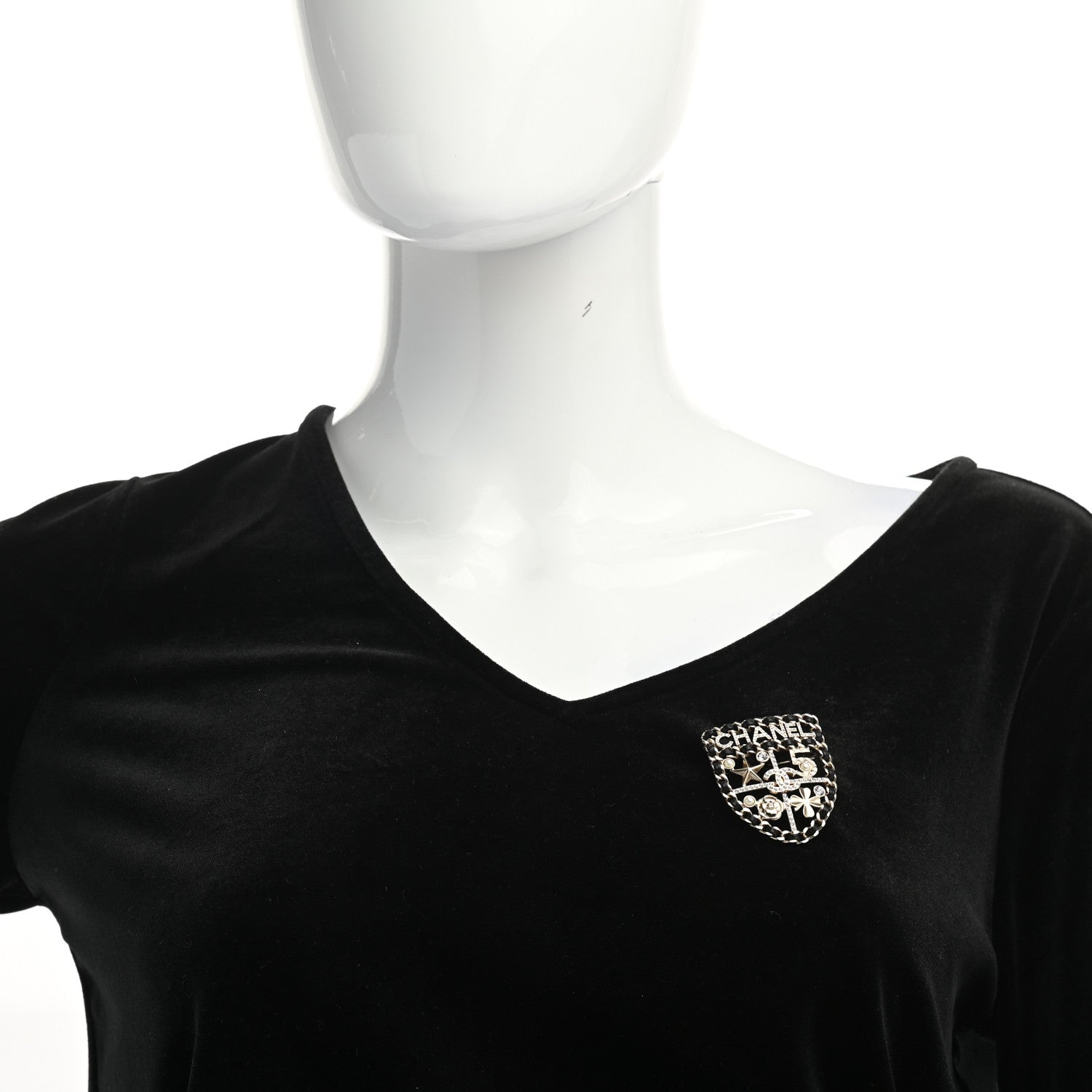 Chanel Lambskin Pearl Strass Sergeant Chanel Shield Brooch Gold 2 of 4
