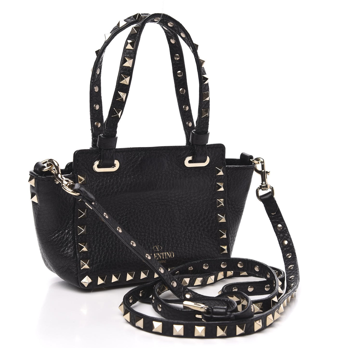 Pebbled Calfskin Micro Rockstud Tote Black