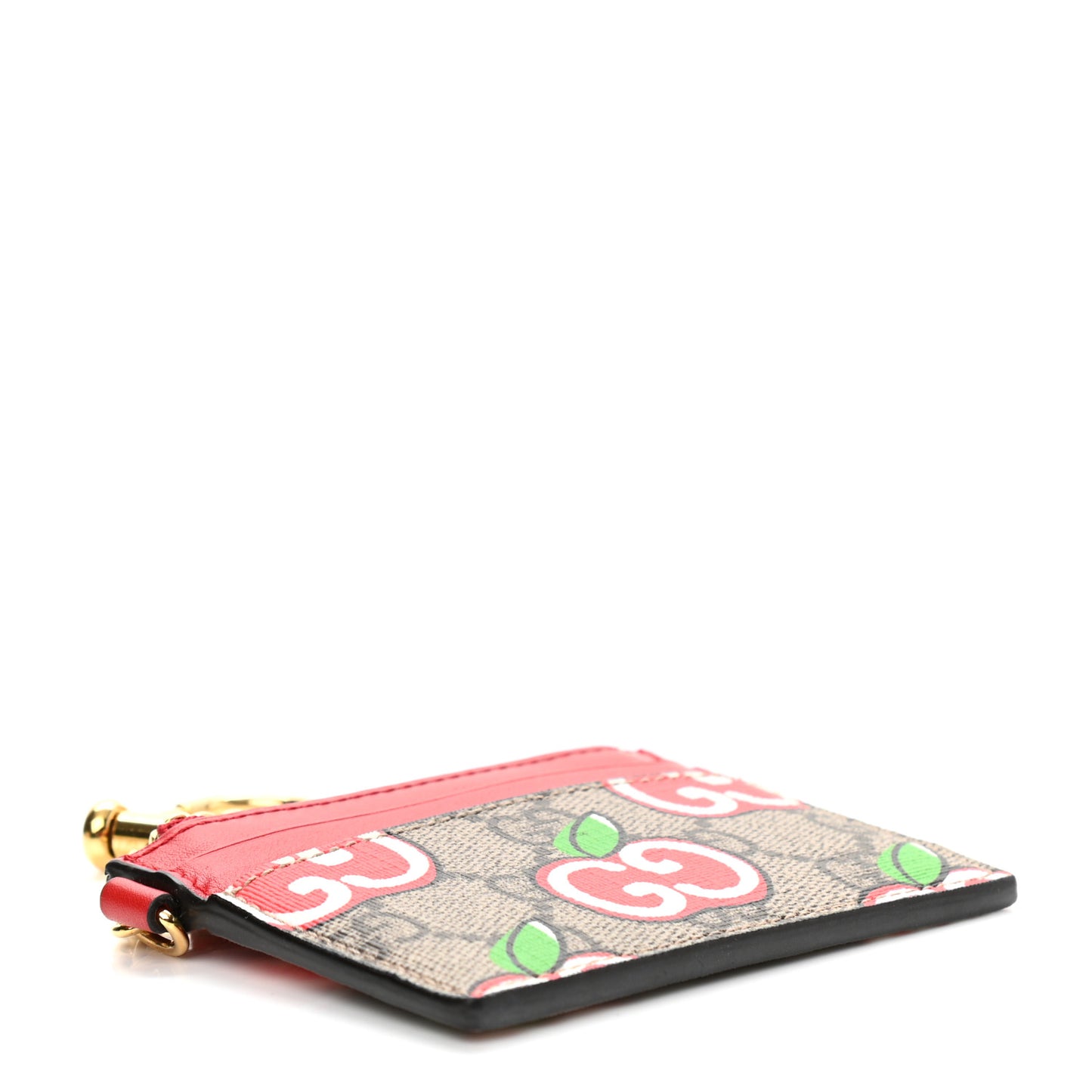 GG Supreme Monogram Apple Key Coin Case Card Holder Beige Multicolor Lobster Red