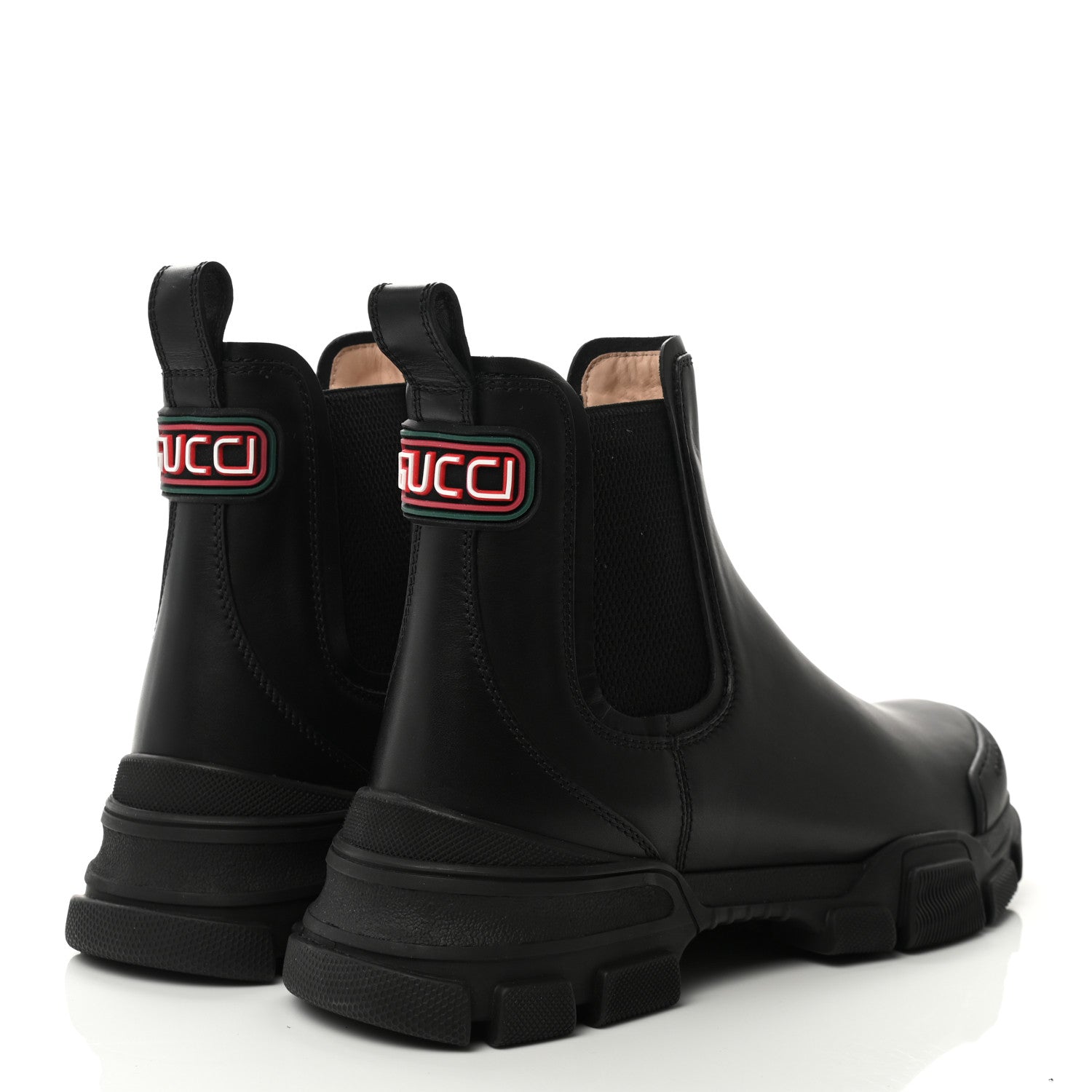Gucci Calfskin Logo Mens Lug Sole Chelsea Ankle Boots 9 Black 4 of 12
