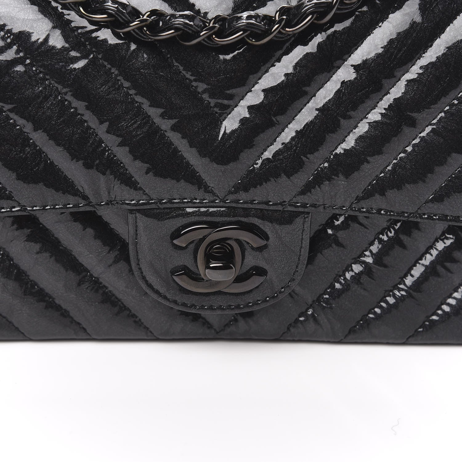 Chanel Patent Metallic Crumpled Calfskin Chevron Quilted Mini Rectangular Flap So Black 12 of 13