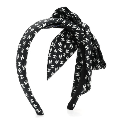 Chanel Silk Bow CC Headband Black Ecru 4 of 6