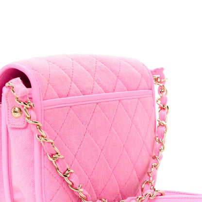 Chanel Denim Quilted Small Messenger Flap Neon Pink 12 of 12