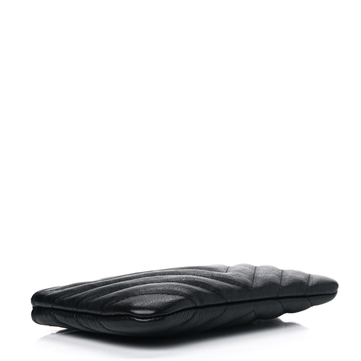 Crumpled Calfskin Chevron Quilted Small Cosmetic Case Black