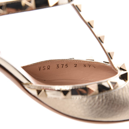 Valentino Garavani Metallic Pebbled Calfskin Patent Rockstud Ankle Strap 65mm Pumps 37.5 Skin 8 of 9