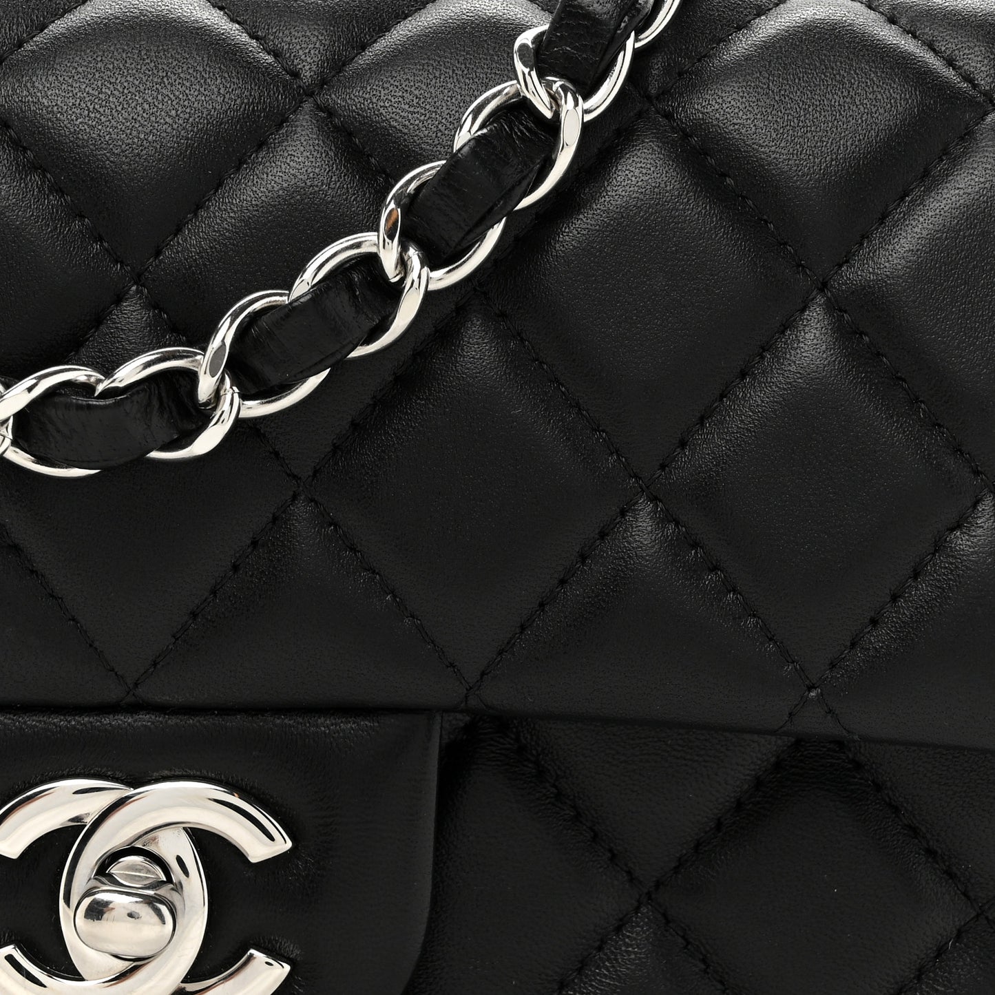Lambskin Quilted Mini Rectangular Flap Black