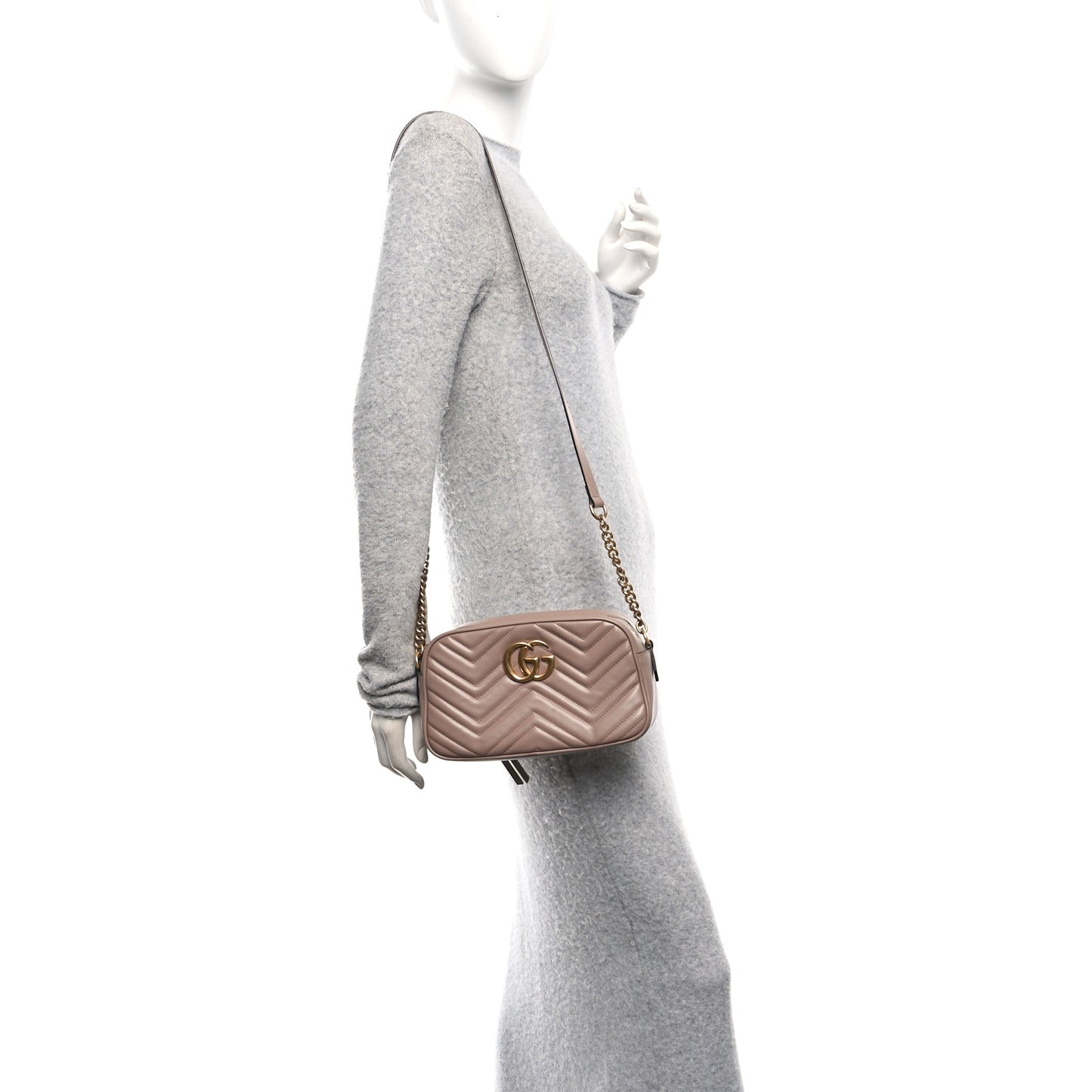 Calfskin Matelasse Small GG Marmont Chain Shoulder Bag Porcelain Rose