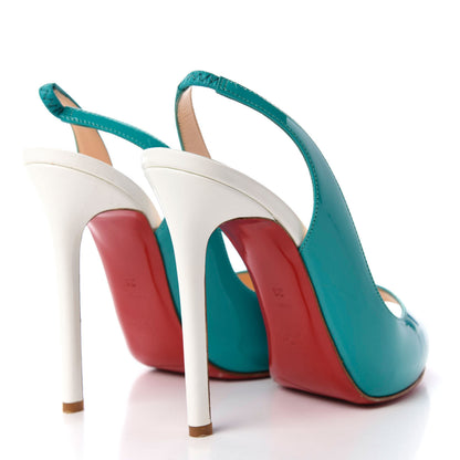 Christian Louboutin Patent Flo Sling 120 Pumps 38 Caraibes Canari 4 of 12