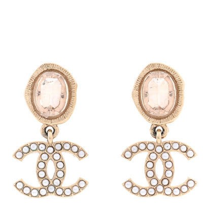 Chanel Crystal Pearl CC Drop Earrings Gold Pink 1 of 6