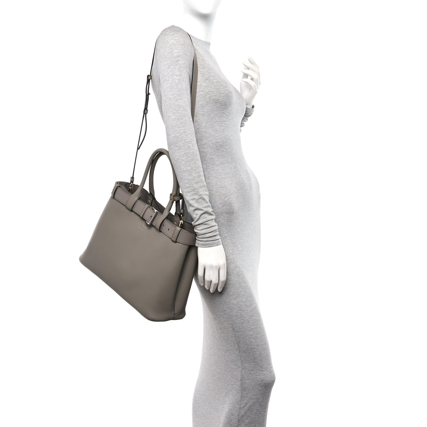 Soft Grain Calfskin Vtello Large Double Belt Tote Argilla