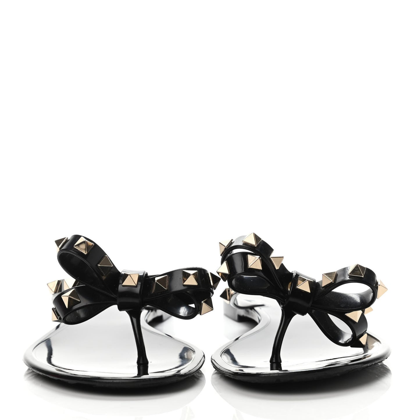 PVC Jelly Rockstud Bow Thong Sandals 39 Black