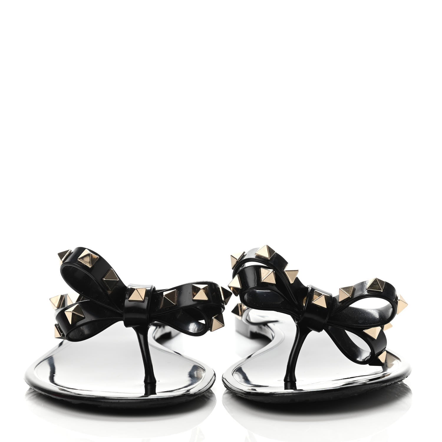 Valentino Garavani PVC Jelly Rockstud Bow Thong Sandals 39 Black 2 of 4