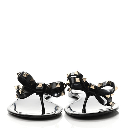 Valentino Garavani PVC Jelly Rockstud Bow Thong Sandals 39 Black 2 of 4