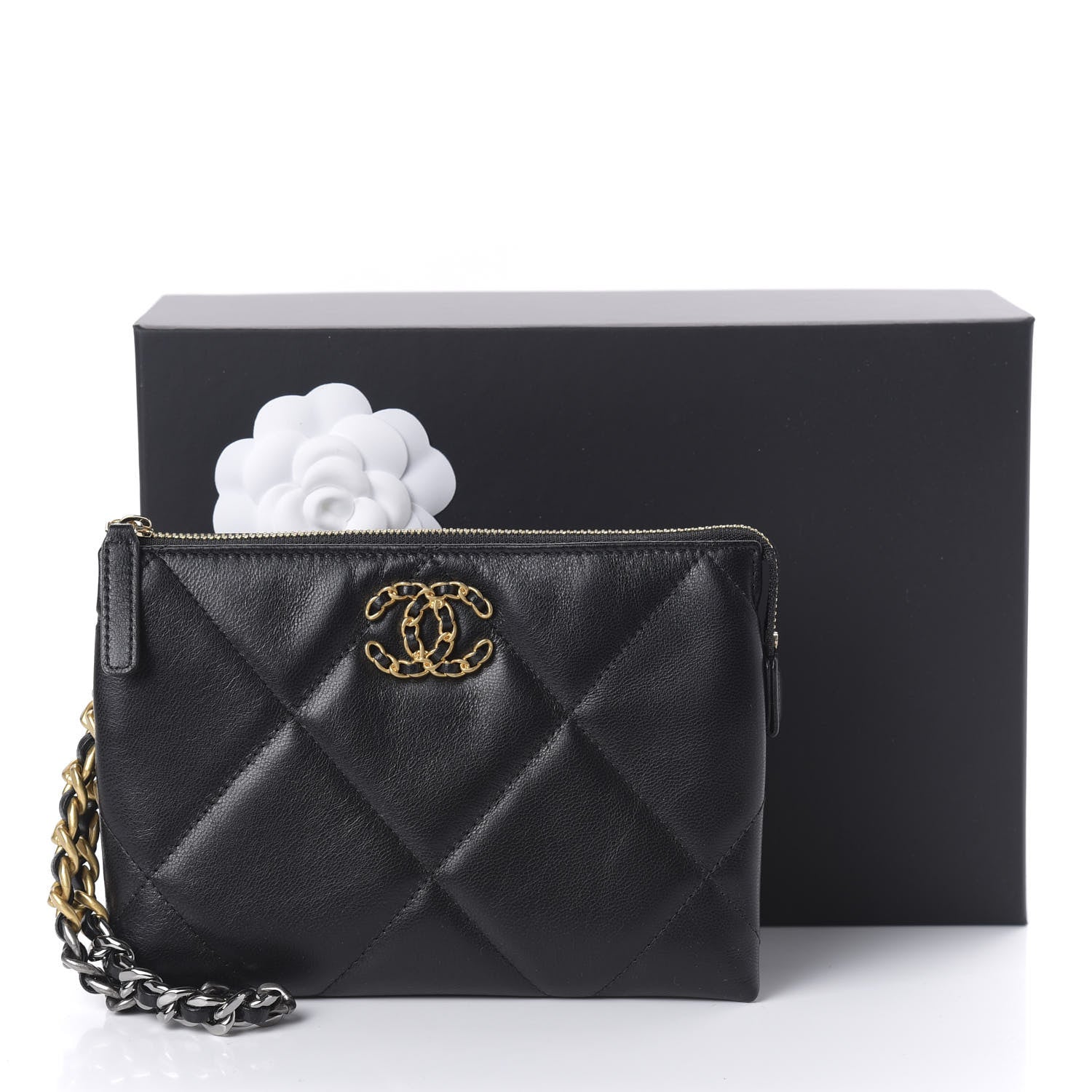 Chanel Shiny Goatskin Quilted Small Chanel 19 Pouch With Handle Black 11 of 11
