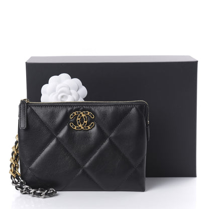 Chanel Shiny Goatskin Quilted Small Chanel 19 Pouch With Handle Black 11 of 11