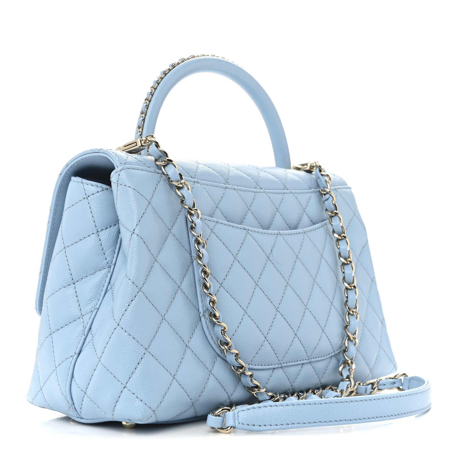 Chanel Caviar Quilted Small Coco Chain Handle Flap Light Blue 3 of 11