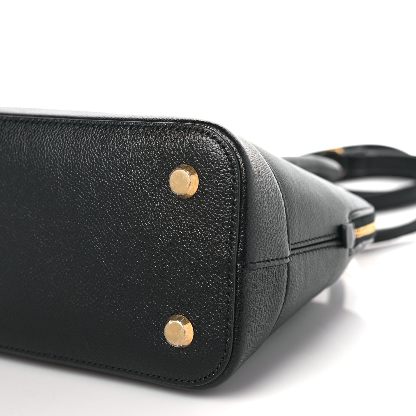 Grained Calfskin Logo S Ville Top Handle Bag Black White