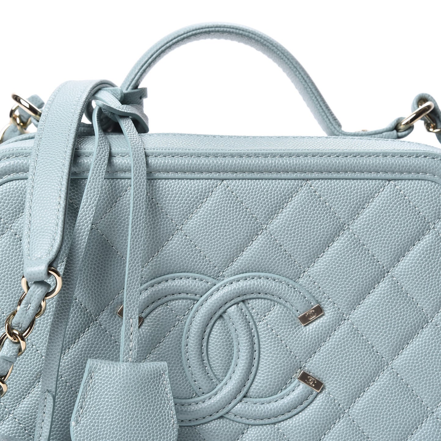 Caviar Quilted Medium CC Filigree Vanity Case Light Blue