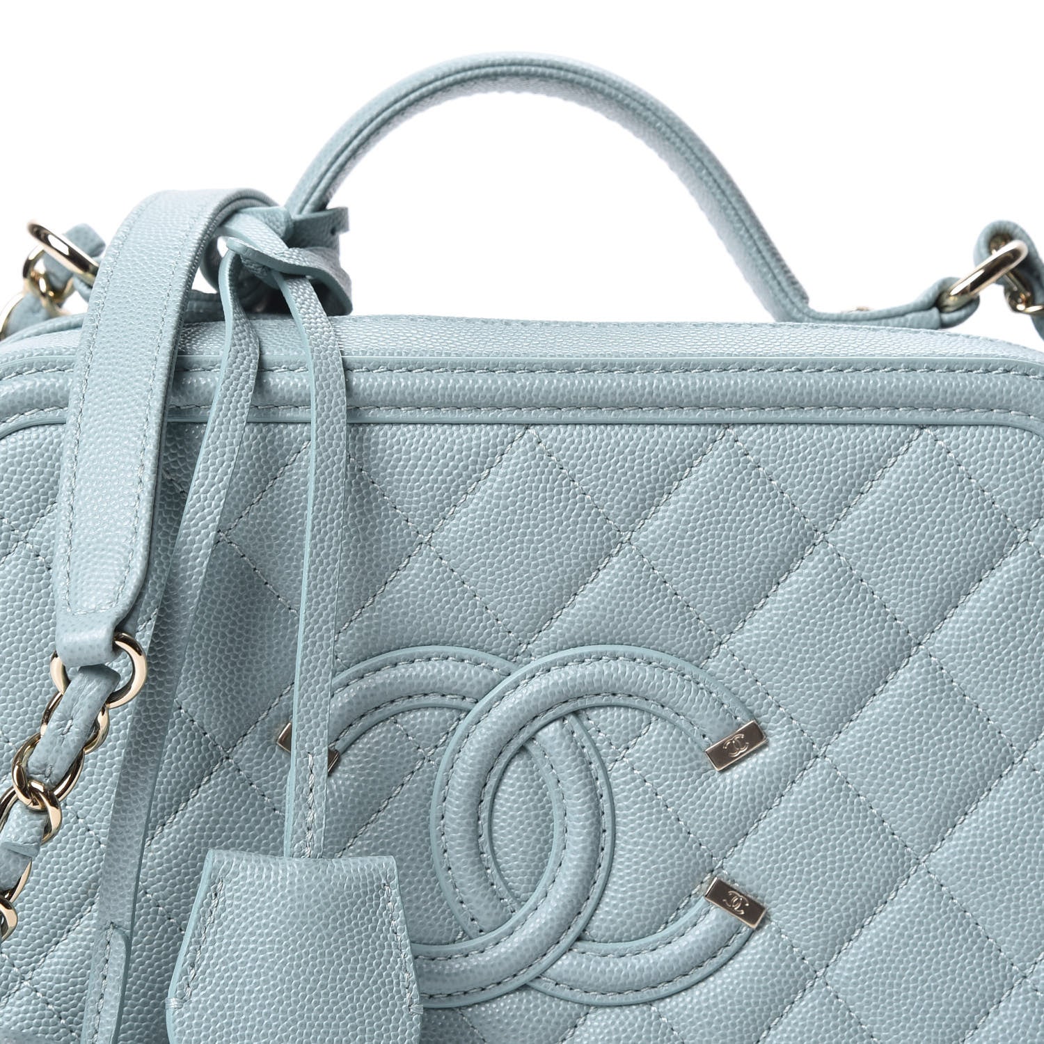 Chanel Caviar Quilted Medium CC Filigree Vanity Case Light Blue 9 of 9