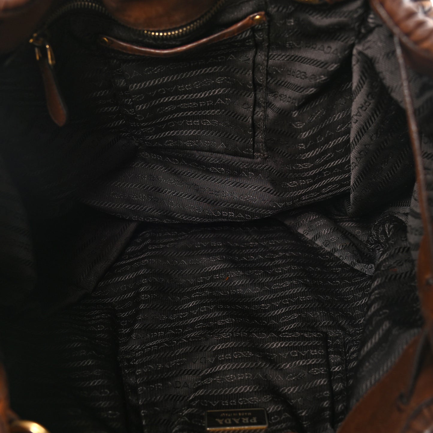 Nappa Chevron Braided Drawstring Bag Brown