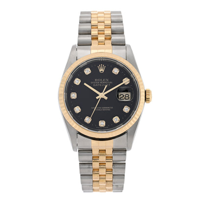Rolex Stainless Steel 18K Yellow Gold Diamond 36mm Oyster Perpetual Datejust Watch Black 16233 1 of 4