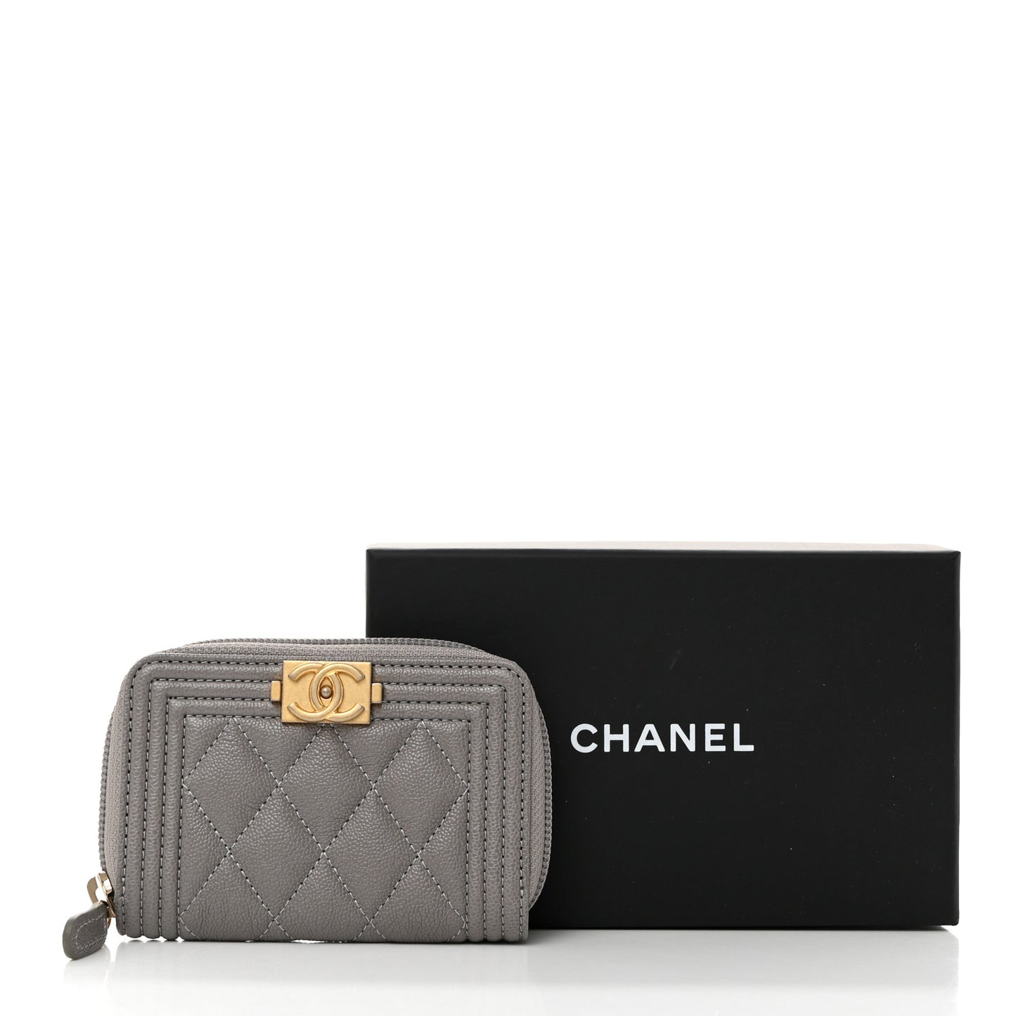 Caviar Quilted Boy Zip Around Coin Purse Wallet Grey