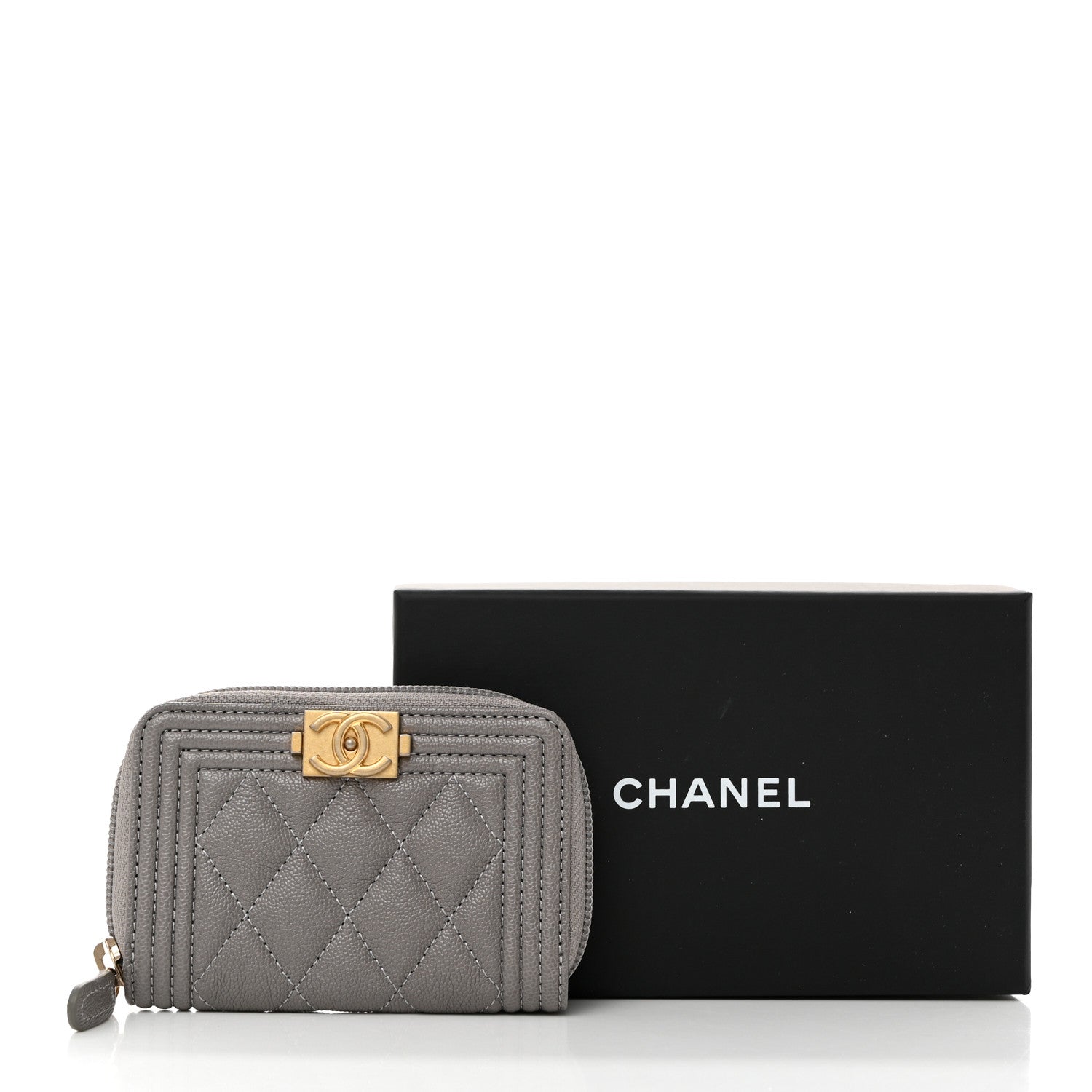 Chanel Caviar Quilted Boy Zip Around Coin Purse Wallet Grey 8 of 8