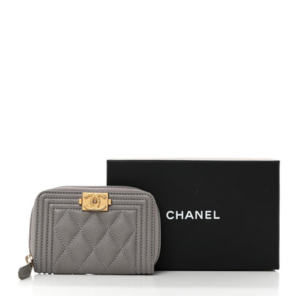 Chanel Caviar Quilted Boy Zip Around Coin Purse Wallet Grey 8 of 8