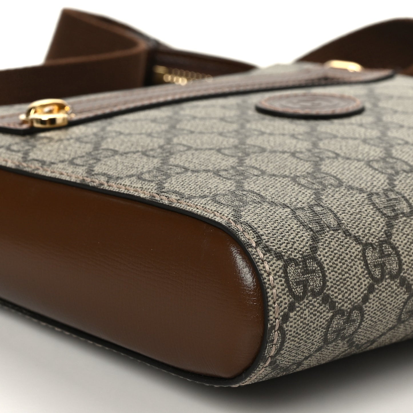 GG Supreme Monogram Azalea Calfskin Retro Interlocking G Flat Messenger Bag Beige Ebony Brown Sugar