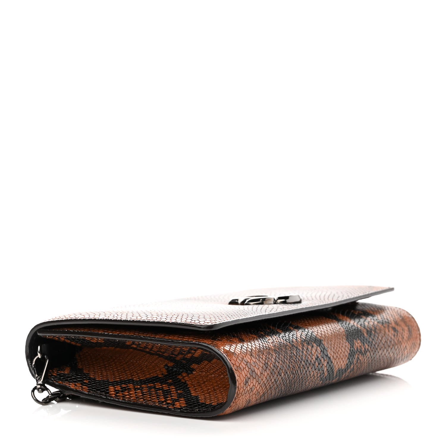Jimmy Choo Calfskin Snakeskin Embossed Varenne Chain Clutch Brown 4 of 9