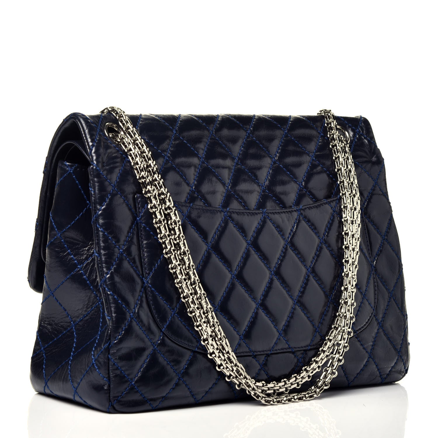 Chanel Glazed Calfskin Quilted Surpique 2.55 Reissue Flap Navy 3 of 10