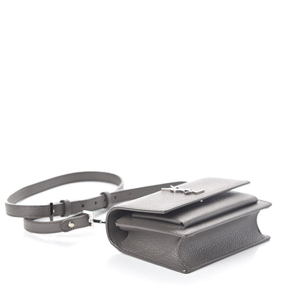 Saint Laurent Grained Calfskin Monogram Sunset Strap Wallet Fog 4 of 8