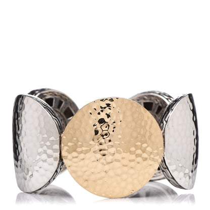 John Hardy Sterling Silver 18K Yellow Gold Wide Hammered Dot Cuff Bracelet 1 of 5
