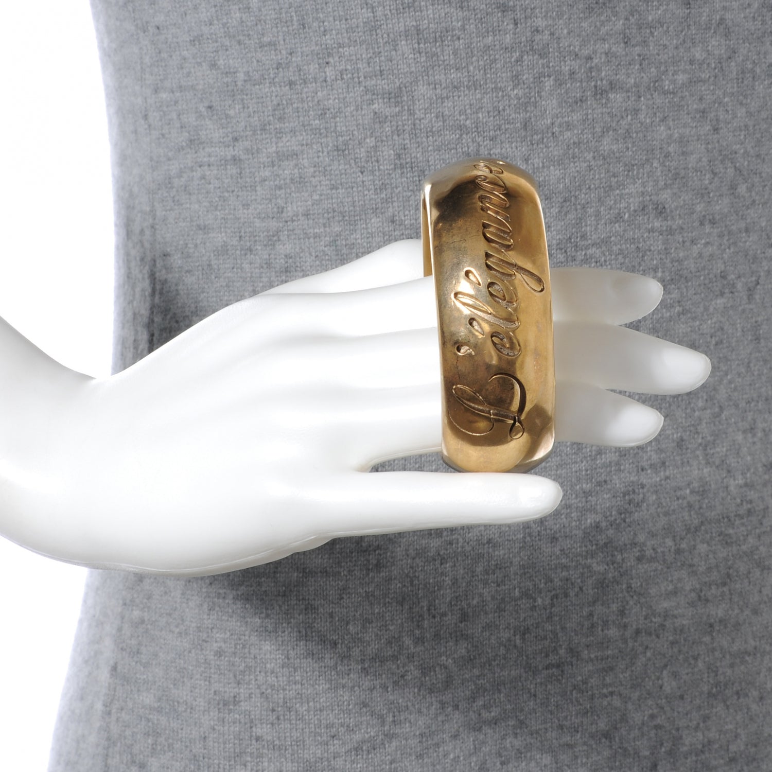 Chanel Wide Metal L'Elegance French Quote Bangle Gold 2 of 5