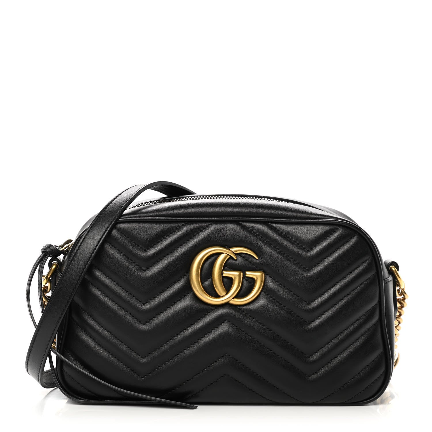 Gucci Calfskin Matelasse Small GG Marmont Chain Shoulder Bag Black 1 of 11