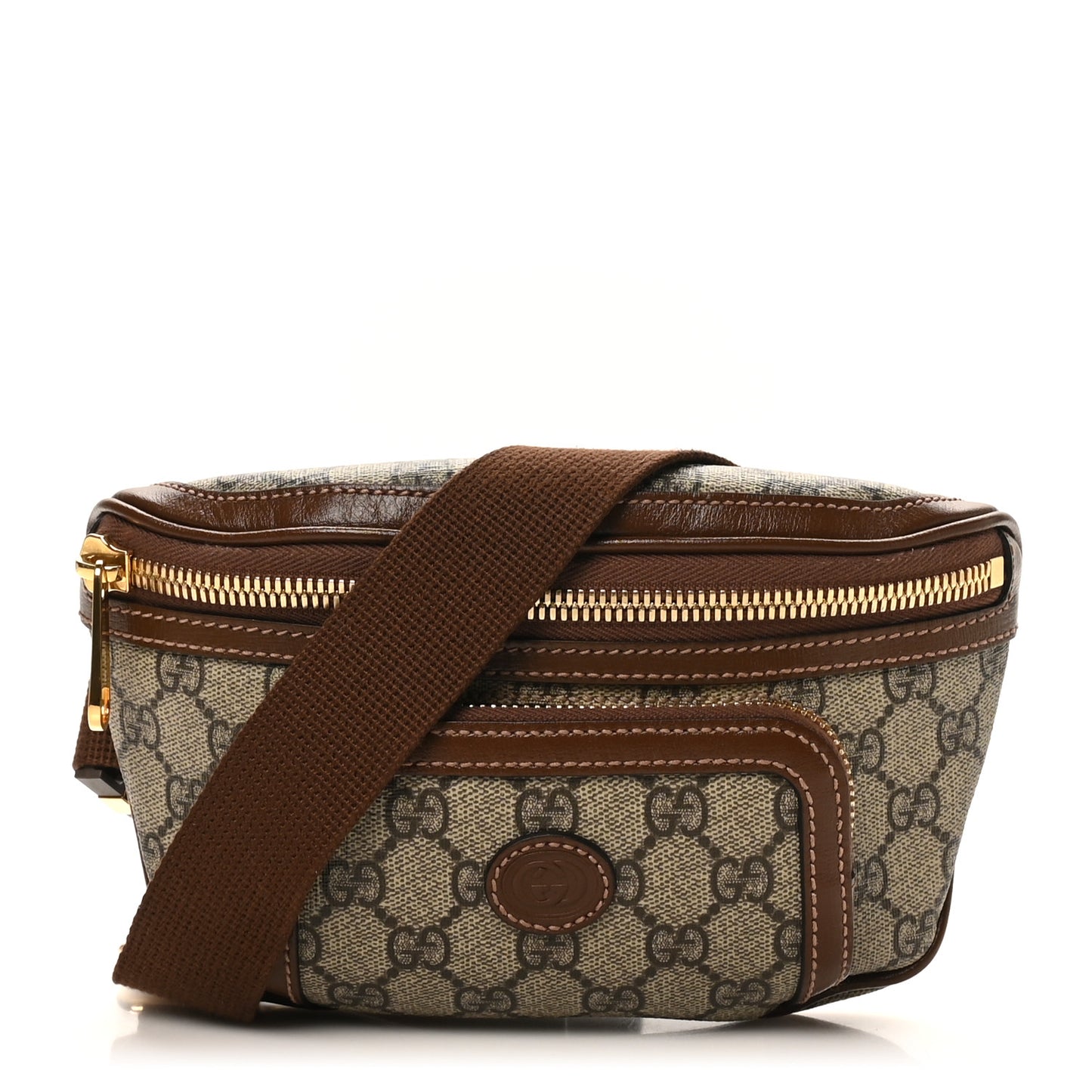 GG Supreme Monogram Textured Calfskin Retro Interlocking G Belt Bag Beige Ebony Brown Sugar