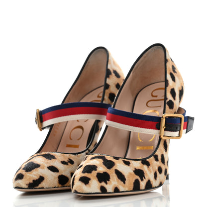 Gucci Calf Hair Leopard Print Sylvie High Heel Slingback Pumps 36.5 Naturale Black 3 of 12
