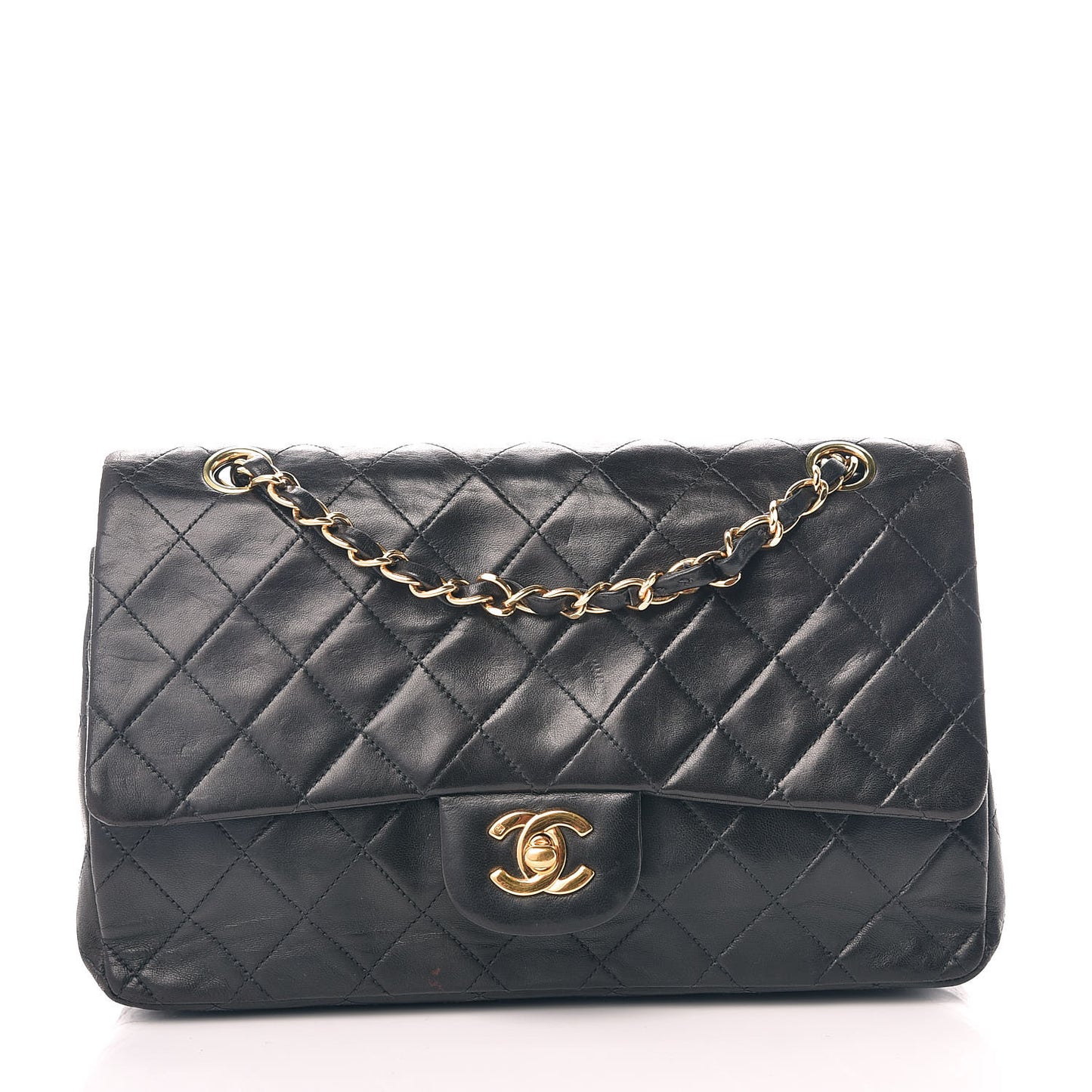 Lambskin Quilted Medium Double Flap Black