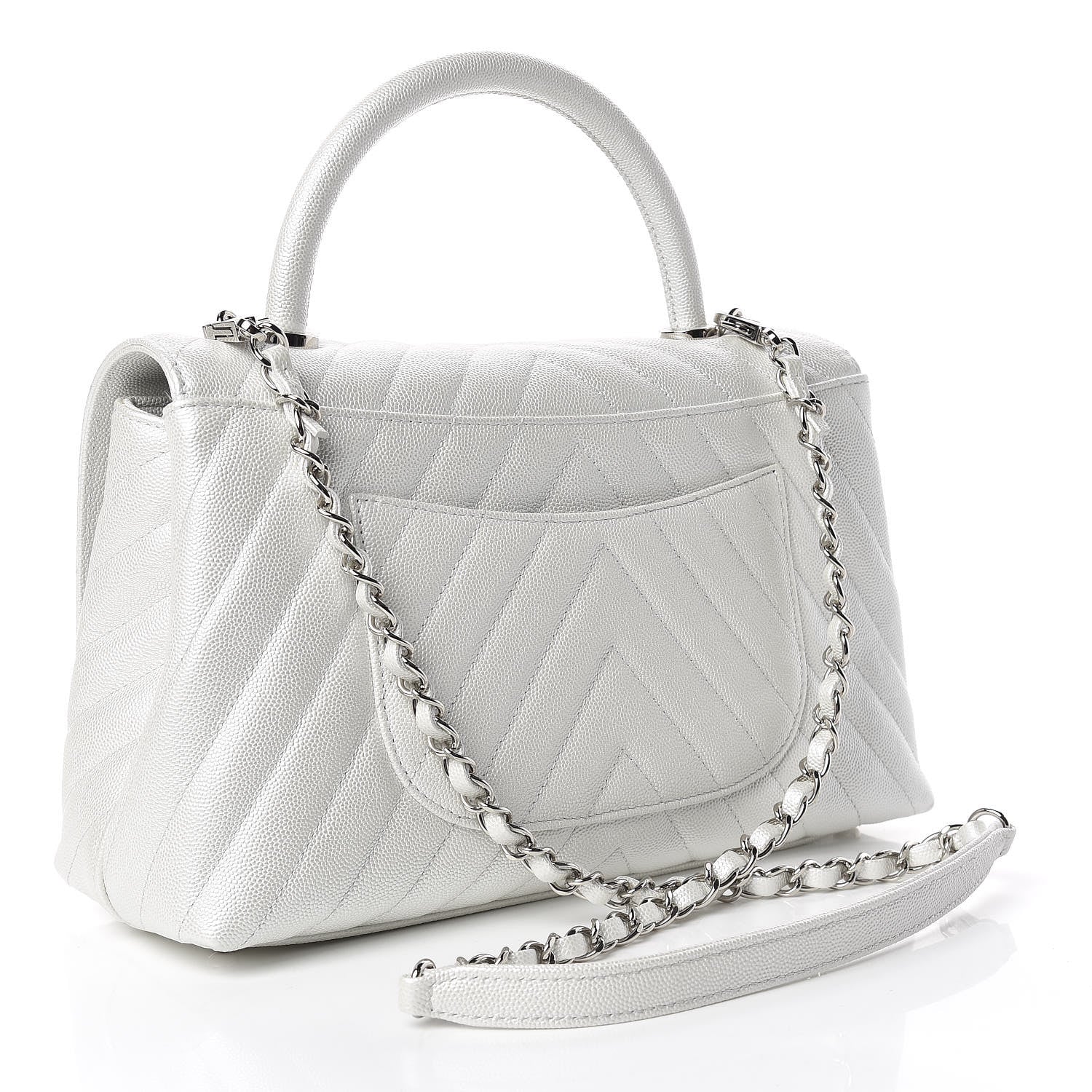 Chanel Iridescent Caviar Chevron Quilted Small Coco Handle Flap White 3 of 11