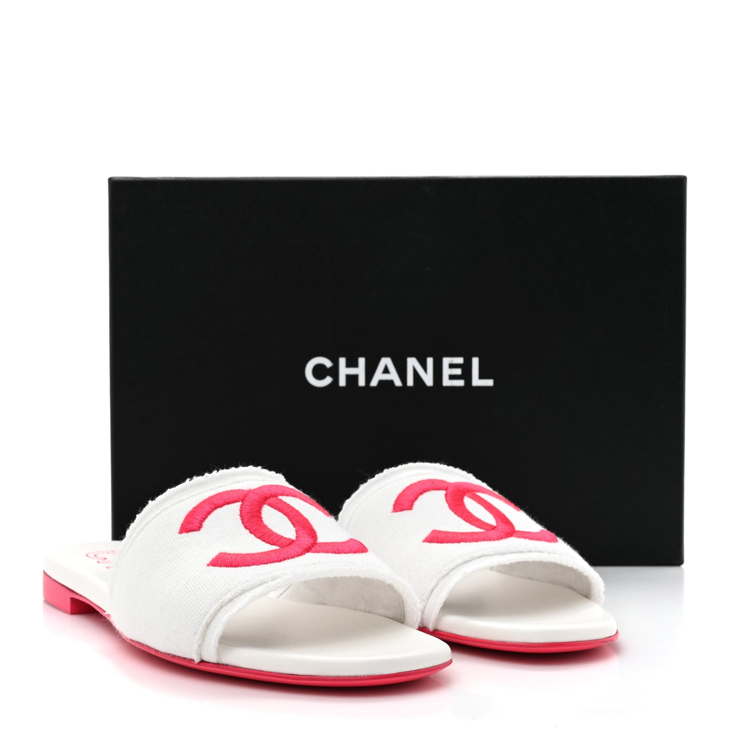 Jersey Knit CC Mules 39 White Fuchsia
