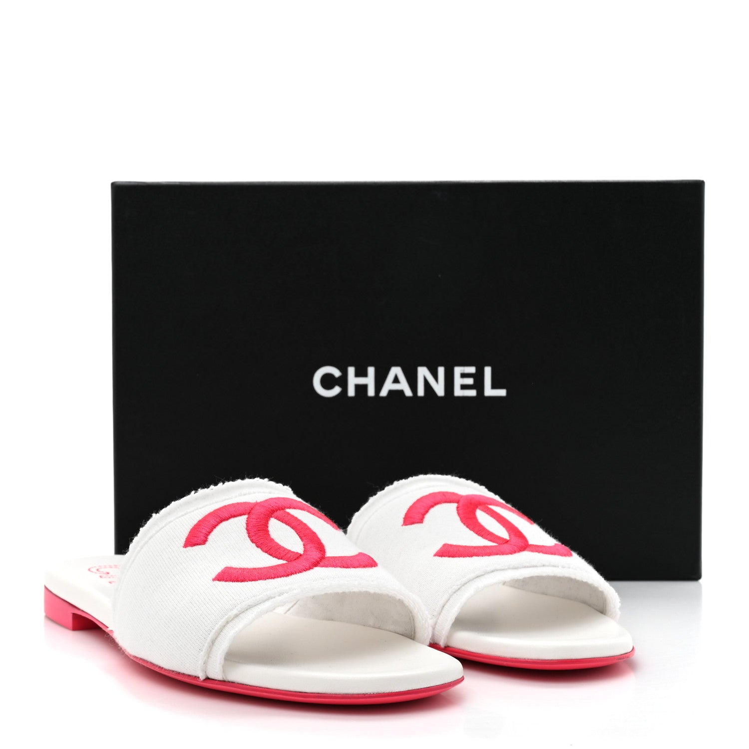 Chanel Jersey Knit CC Mules 39 White Fuchsia 10 of 10