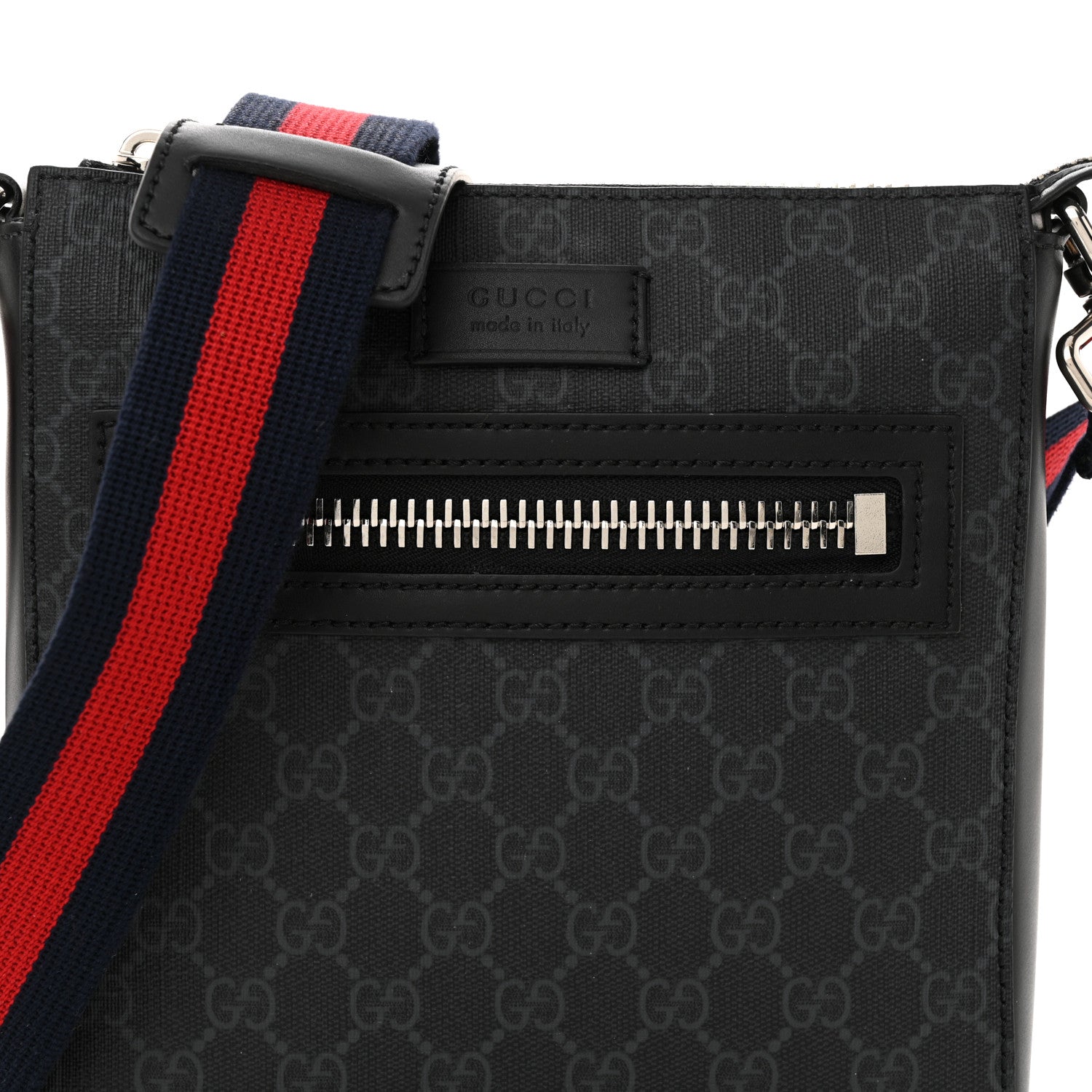 Gucci GG Supreme Monogram Web Small Flat Messenger Bag Black Grey 8 of 11