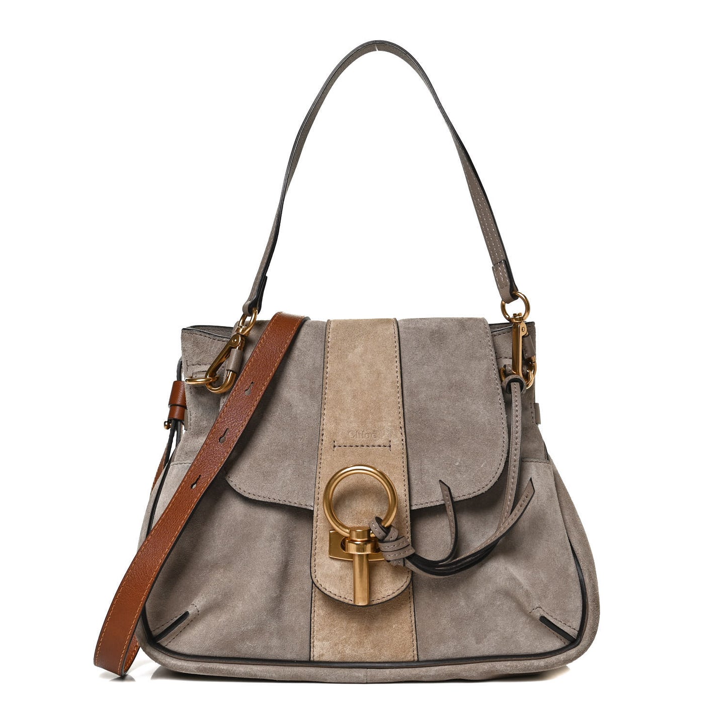 Suede Calfskin Small Lexa Shoulder Bag Motty Grey